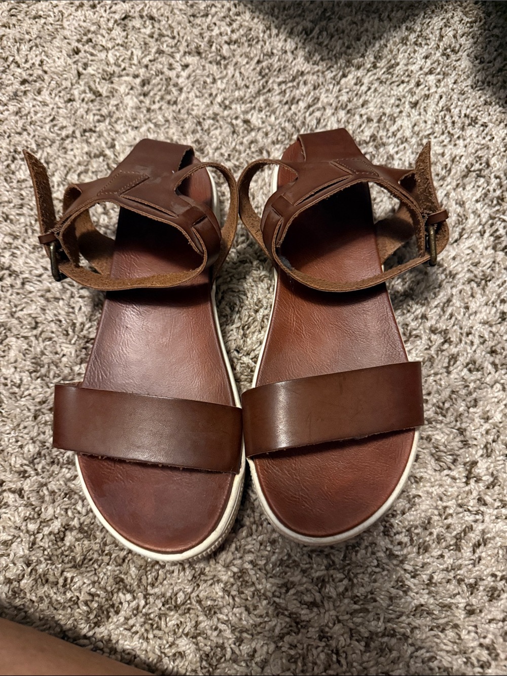 MIA Brown Leather Ankle-Strap Platform Sandals